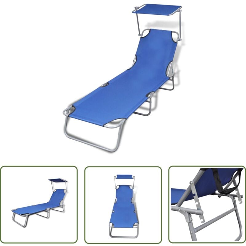 The Living Store - Klappliege mit Sonnendach Stahl und Stoff Blau - Sonnenliege - Klappliege - Gartenliege - Strandliege - Relaxliege