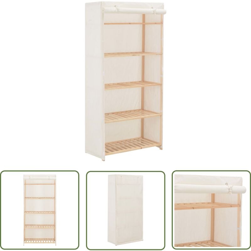 The Living Store Kleiderschrank Weiß 79 x 40 x 170 cm Stoff - Kleiderschrank - Garderoben - Textilschränke - Weißer Kleiderschrank - Holzrahmen