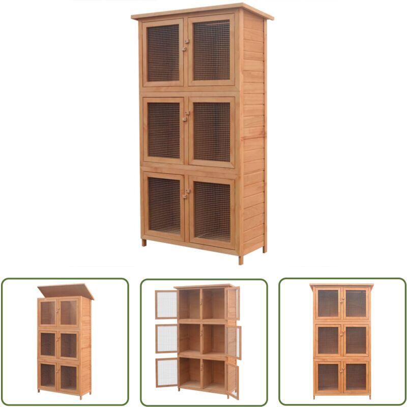 The Living Store - Kleintier-/Kaninchenstall 6 Boxen Holz - Holzhaus - Kaninchengestell - Tiergehege - Kleinstall - Outdoor Stall