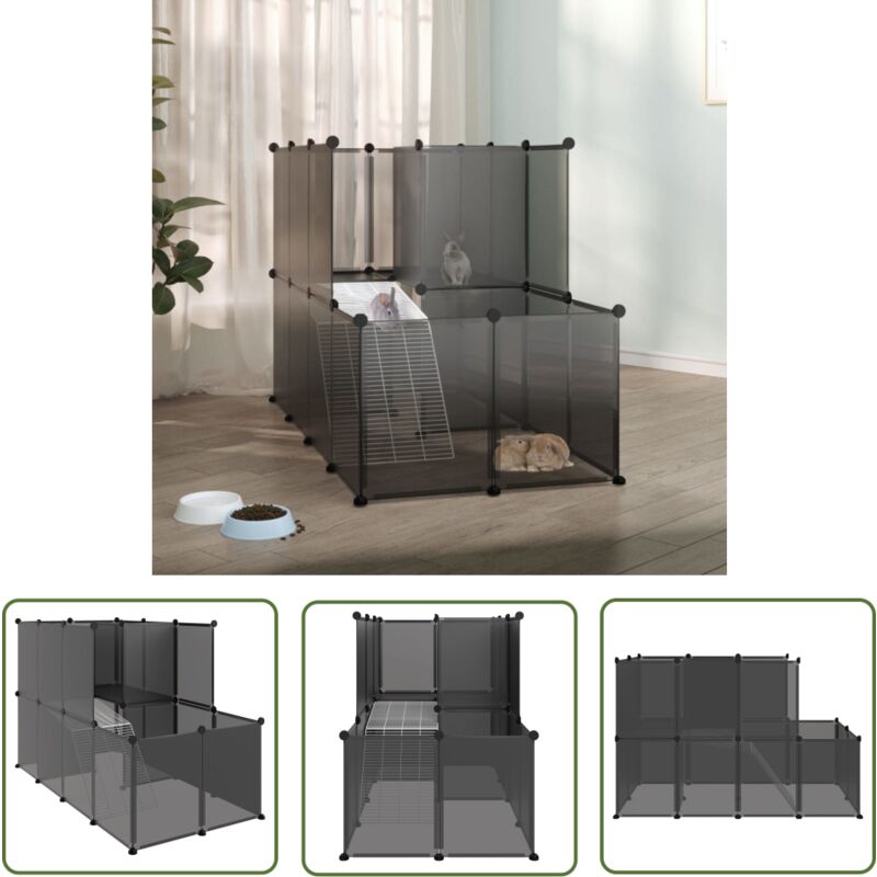 The Living Store - Kleintierkäfig Schwarz 142x74x93 cm pp und Stahl - Kleintierkäfig - Haustierkäfig - Nagetiergehege - Kaninchendrache - Hamsterkäfig