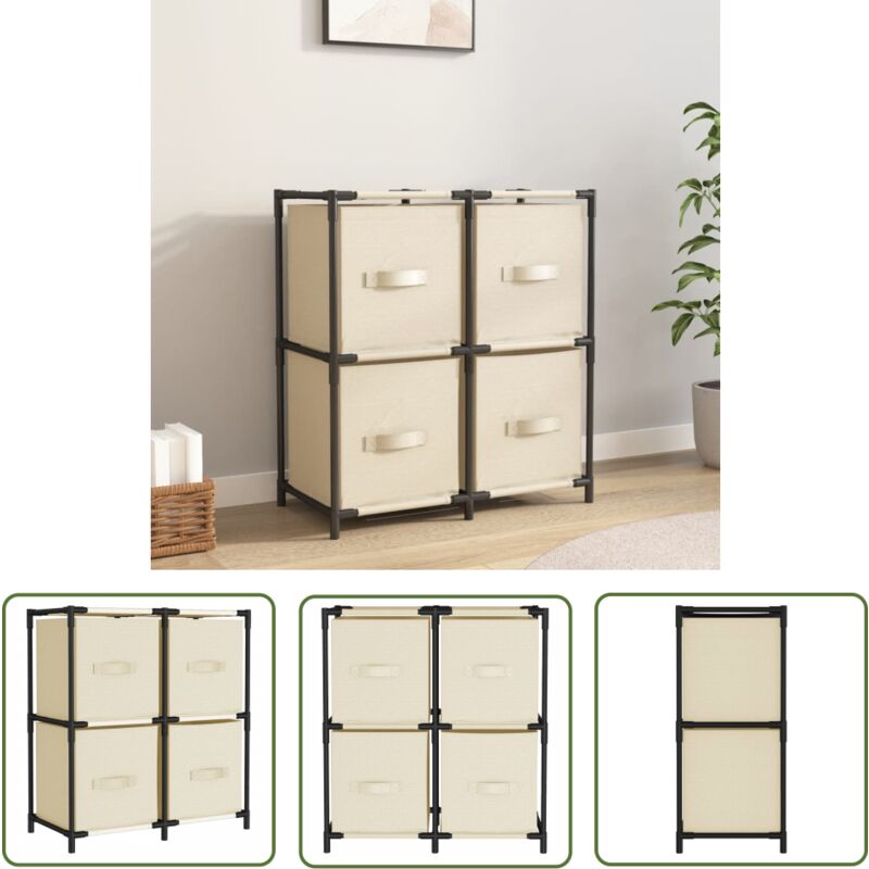 The Living Store - Kommode mit 4 Körben aus Stoff Creme 63×30×71 cm Stahl - Kommode - Aufbewahrungschrank - Textilregale - Wohnzimmermöbel