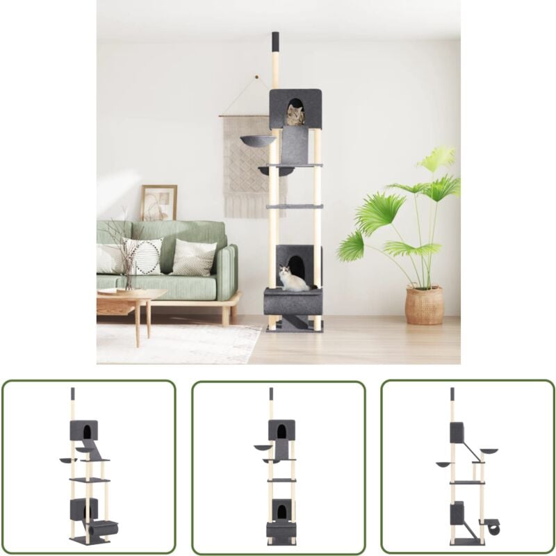 The Living Store - Kratzbaum Deckenhoch Dunkelgrau 277-303 cm - Katzenkratzbaum - Kratzbaum Sisal - Katzenmöbel - Katzenschlafplatz