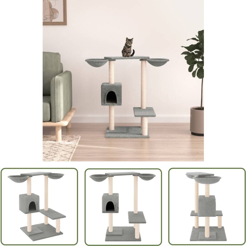 Bonnevie - The Living Store Kratzbaum mit Kratzsäulen Hellgrau 82 cm - Katzenkratzbaum - Kratzbaum Sisal - Kratzbaum Grau - Katzenmöbel - Katzenhaus