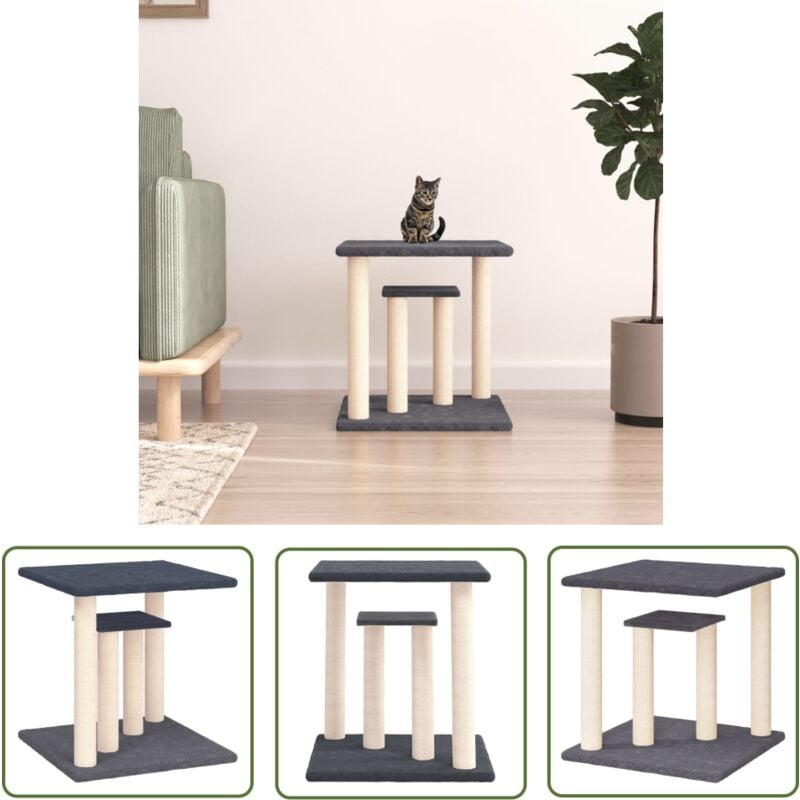 The Living Store - Kratzbaum mit Plattformen Dunkelgrau 50 cm - Katzenmöbel - Kratzbaum - Kratzpfote - Sisal Kratzbaum - Plüsch Kratzbaum