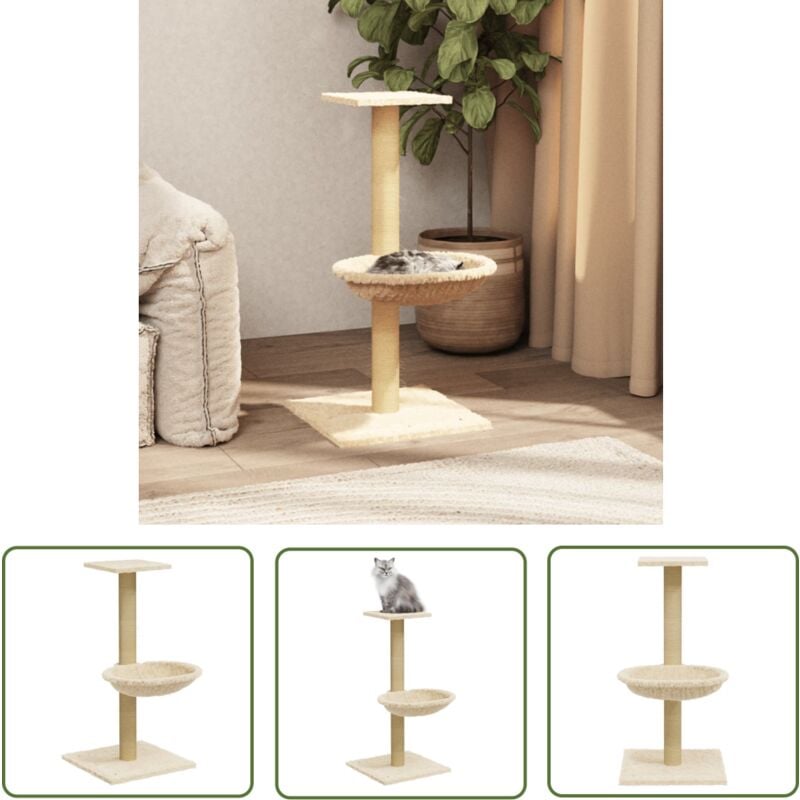 The Living Store Kratzbaum mit Sisal-Kratzsäule Creme 74 cm - Katzen Kratzbaum - Sisalkratzbaum - Katzenmöbel - Kratzbaum Für Katze - Spielplatz Für