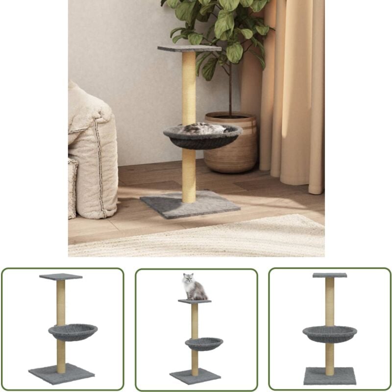 The Living Store - Kratzbaum mit Sisal-Kratzsäule Hellgrau 74 cm - Katzen Kratzbaum - Kratzbaum Sisal - Katzenkletterbaum - Katzenhaus - Spielplatz