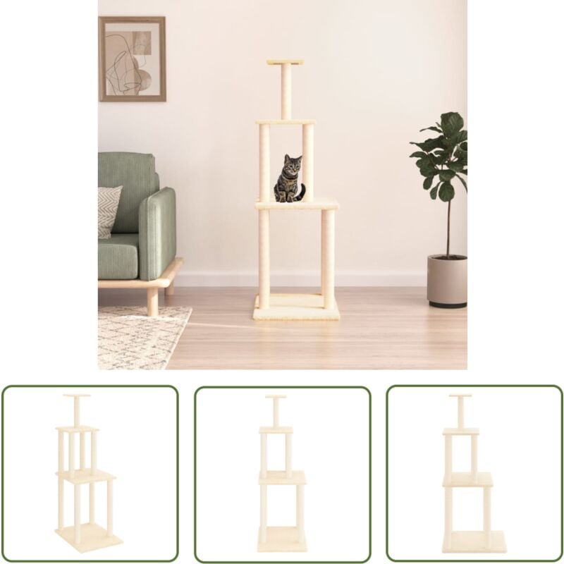 The Living Store - Kratzbaum mit Sisal-Kratzsäulen Creme 149 cm - Katzenkratzbaum - Kratzbaum Sisal - Katzenmöbel - Katzenturm - Kratzpost