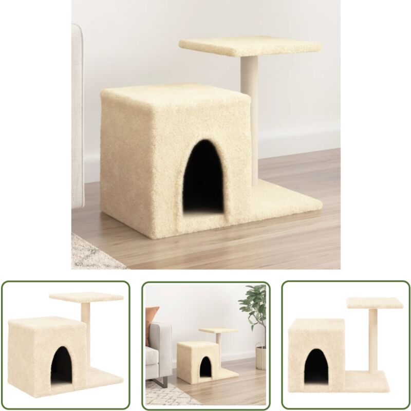 The Living Store Kratzbaum mit Sisal-Kratzsäulen Creme 50,5 cm - Katzenkratzbaum - Kratzbaum Sisal - Katzenmöbel - Katzenhaus - Katzensofa