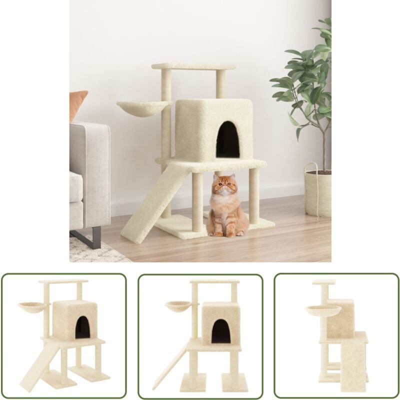 The Living Store - Kratzbaum mit Sisal-Kratzsäulen Creme 96,5 cm - Katzenkletterbaum - Kratzbaum - Sisalkratzbaum - Katzenmöbel - Katzenspielzeug