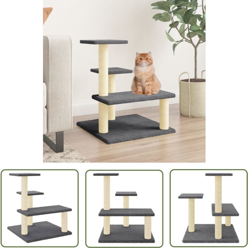 The Living Store - Kratzbaum mit Sisal-Kratzsäulen Dunkelgrau 61 cm - Katzenkratzbaum - Kratzbaum Sisal - Katzenmöbel - Kratzbaum Dunkelgrau