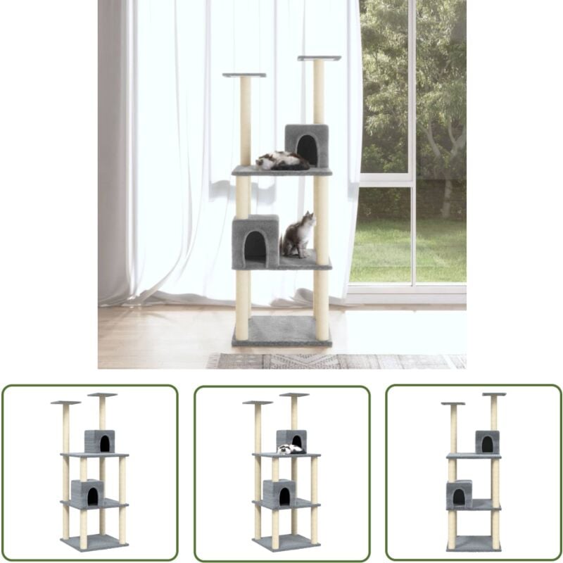 The Living Store - Kratzbaum mit Sisal-Kratzsäulen Hellgrau 141 cm - Katzenkletterbaum - Kratzbaum - Katzenmöbel - Sisalkratzpfoten - Katzenhaus
