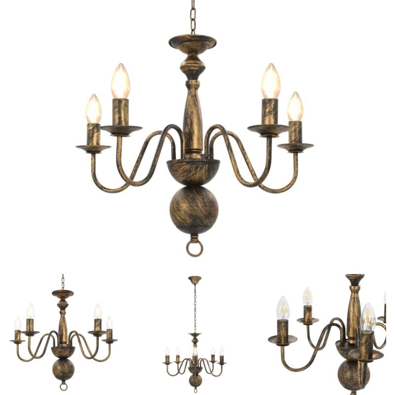 The Living Store - Kronleuchter Antik Schwarz 5×E14-Glühbirnen - Kronleuchter - Schwarz