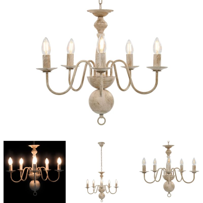 The Living Store - Kronleuchter Antik Weiß 5×E14-Glühbirnen - Kronleuchter - Weiß