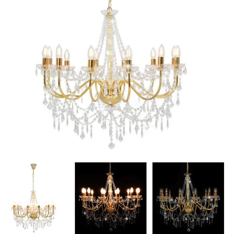 Kronleuchter mit Perlen Golden 12 x E14-Fassungen - Kronleuchter - Gold - The Living Store