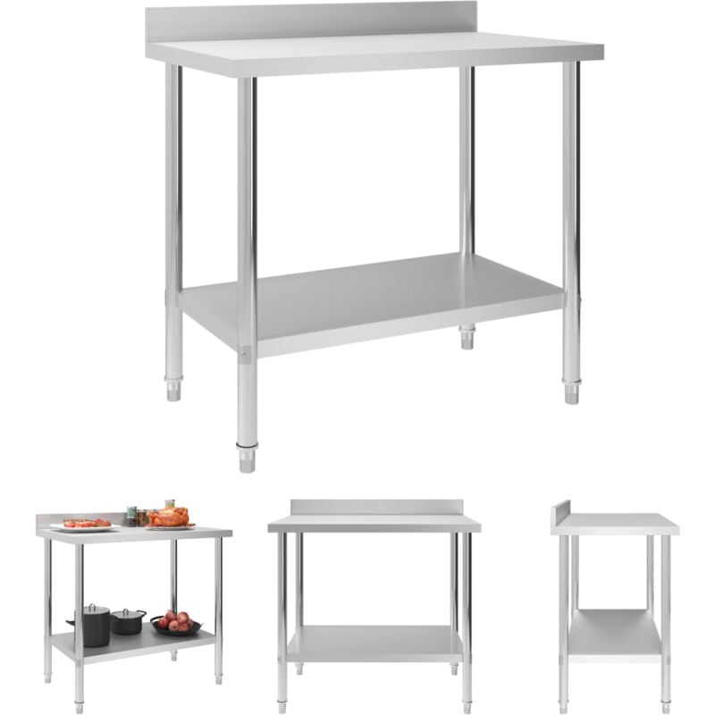 Bonnevie - The Living Store Küchen-Arbeitstisch mit Aufkantung 100 x 60 x 93 cm Edelstahl - Gastronomie