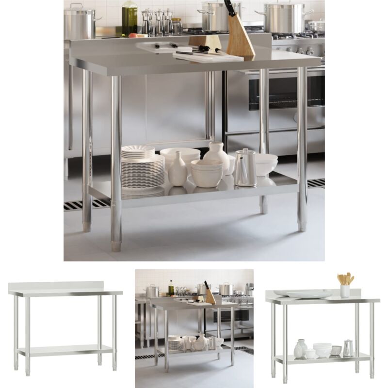 The Living Store - Küchen-Arbeitstisch mit Aufkantung 110x55x93 cm Edelstahl - Gastronomie