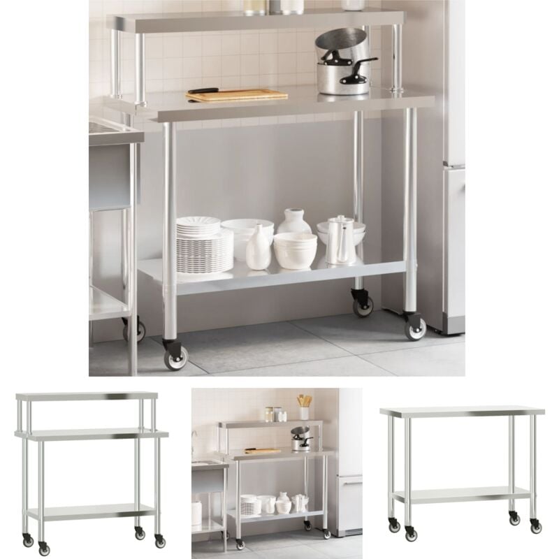 The Living Store - Küchen-Arbeitstisch mit Aufsatzboard 110x55x120 cm Edelstahl - Gastronomie