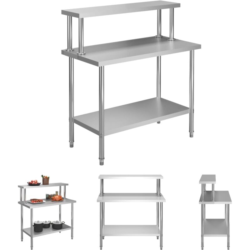 The Living Store - Küchen-Arbeitstisch mit Aufsatzboard 120×60×120 cm Edelstahl - Gastronomie