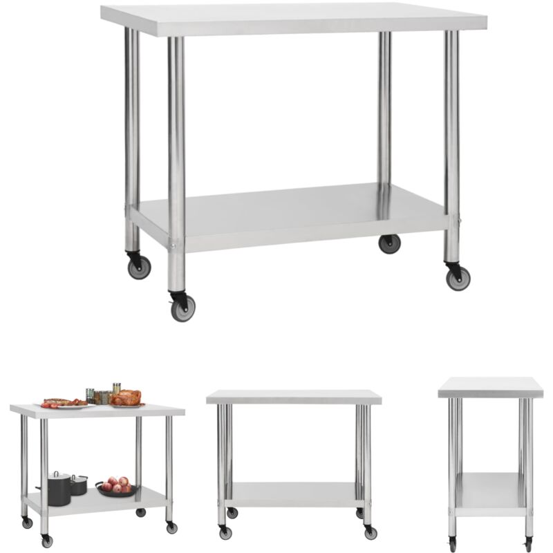 The Living Store - Küchen-Arbeitstisch mit Rollen 100x30x85 cm Edelstahl - Gastronomie