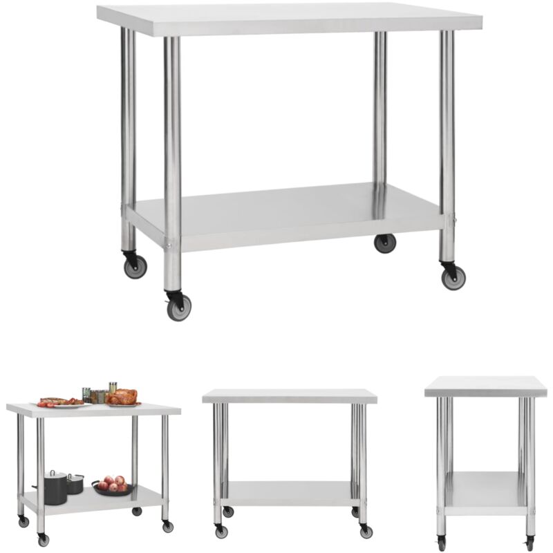The Living Store - Küchen-Arbeitstisch mit Rollen 100x60x85 cm Edelstahl - Gastronomie