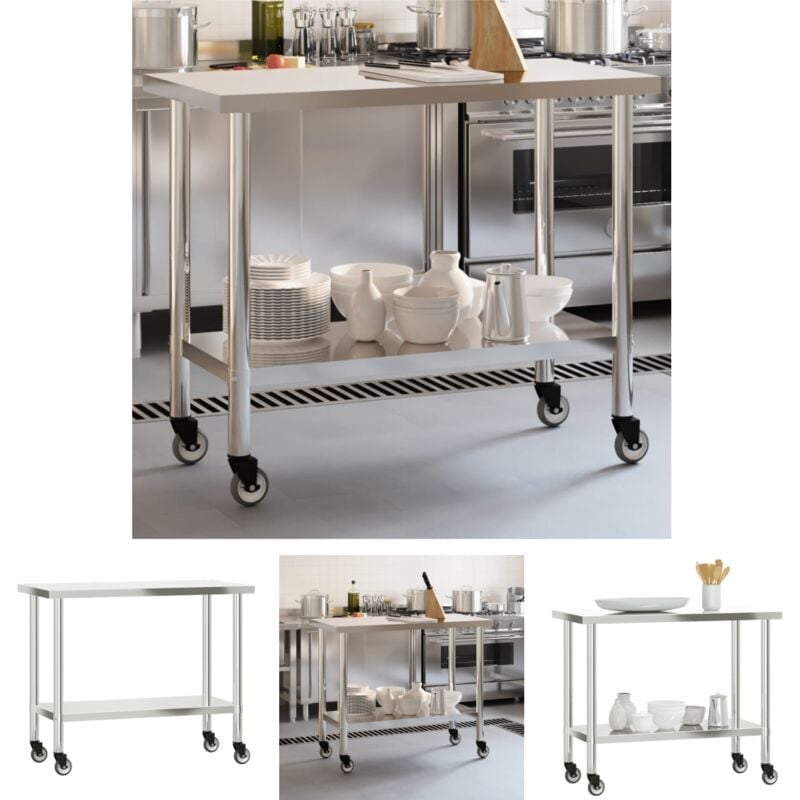 The Living Store Küchen-Arbeitstisch mit Rollen 110x55x85 cm Edelstahl - Gastronomie