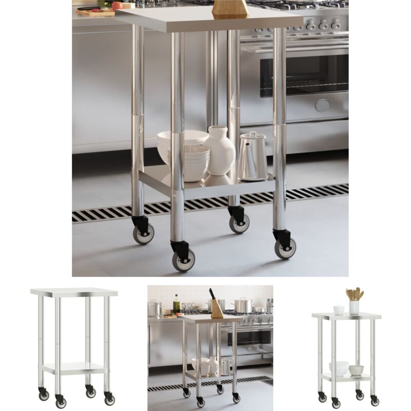 The Living Store - Küchen-Arbeitstisch mit Rollen 55x55x85 cm Edelstahl - Gastronomie
