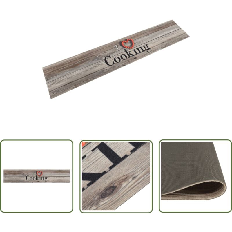 The Living Store - Küchenteppich Waschbar Cooking Grau 60x300 cm Samt - Küchenläufer - Samt - pvc - Anti-Rutsch - Waschecht