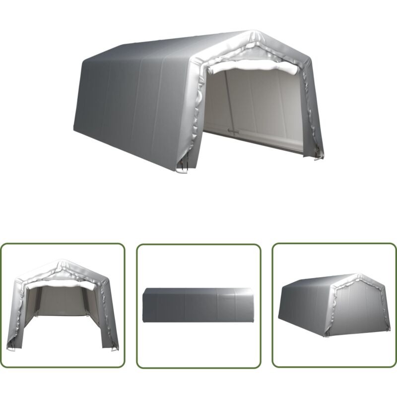 The Living Store Lagerzelt 300x750 cm Stahl Grau - Gartenzelt - Stahltür - Lagerschrank - Werkzeughaus - Wetterfestes Zelt