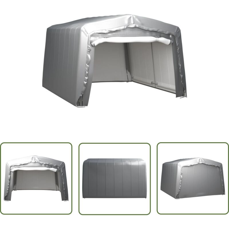 Lagerzelt 370x370 cm Stahl Grau - Gartenzelt - Stahltarapezierdach - Lagerschrank - Werkzeughaus - Außenschrank - The Living Store