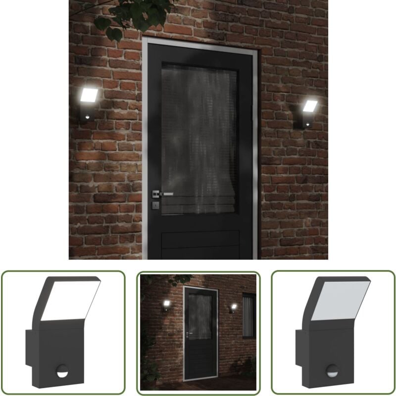 LED-Außenwandleuchte mit Sensor Schwarz Aludruckguss - LED-Lampe - Außenleuchte - Wandleuchte - Bewegungsmelder - PIR-Sensor - The Living Store