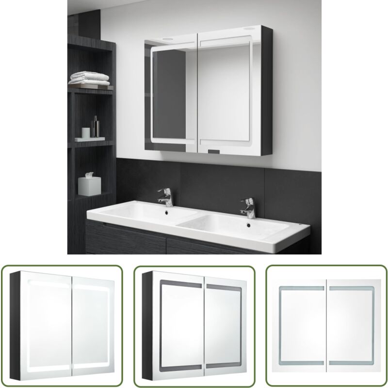 The Living Store LED-Spiegelschrank fürs Bad Glänzend Schwarz 80x12x68 cm - LED-Spiegelschrank - Badezimmerspiegel - Kosmetikspiegel - Wandspiegel