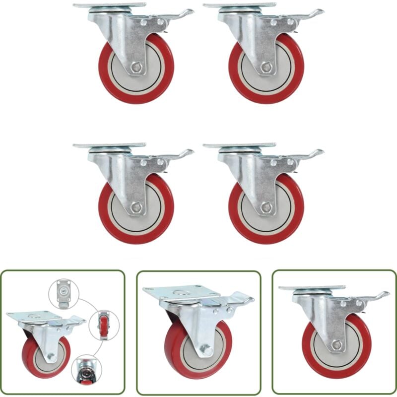 The Living Store - Lenkrollen mit Bremsen 4 Stk. 100 mm - Rollensatz - Lenkrollen - Möbelrollen - Doppelbremse - Industrierollen