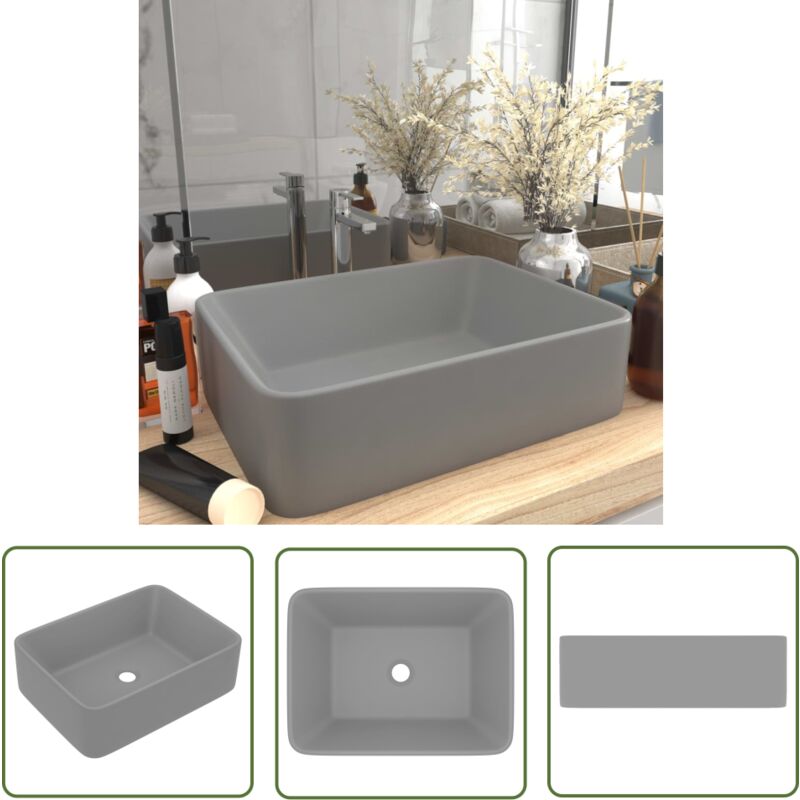 The Living Store - Luxus-Waschbecken Matt Hellgrau 41x30x12 cm Keramik - Keramik Waschbecken - Matt Grau Waschbecken - Aufsatzwaschbecken
