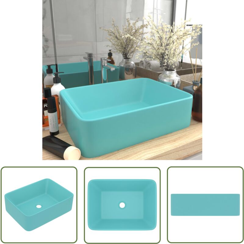 The Living Store - Luxus-Waschbecken Matt Hellgrün 41x30x12 cm Keramik - Keramik Waschbecken - Badezimmer Waschbecken - Aufsatzwaschbecken - Matt