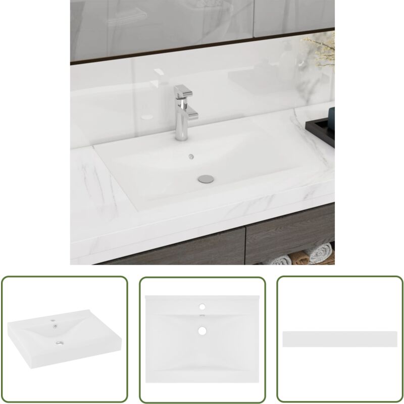 The Living Store Luxus-Waschbecken mit Hahnloch Matt-Weiß 60x46 cm Keramik - Waschbecken - Keramikwaschbecken - Mattweißes Waschbecken