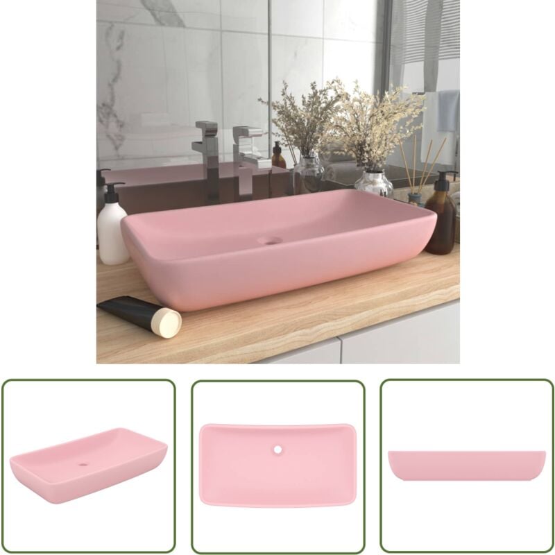 The Living Store Luxus-Waschbecken Rechteckig Matt Rosa 71x38 cm Keramik - Waschbecken - Keramikwaschbecken - Mattrosa Waschbecken