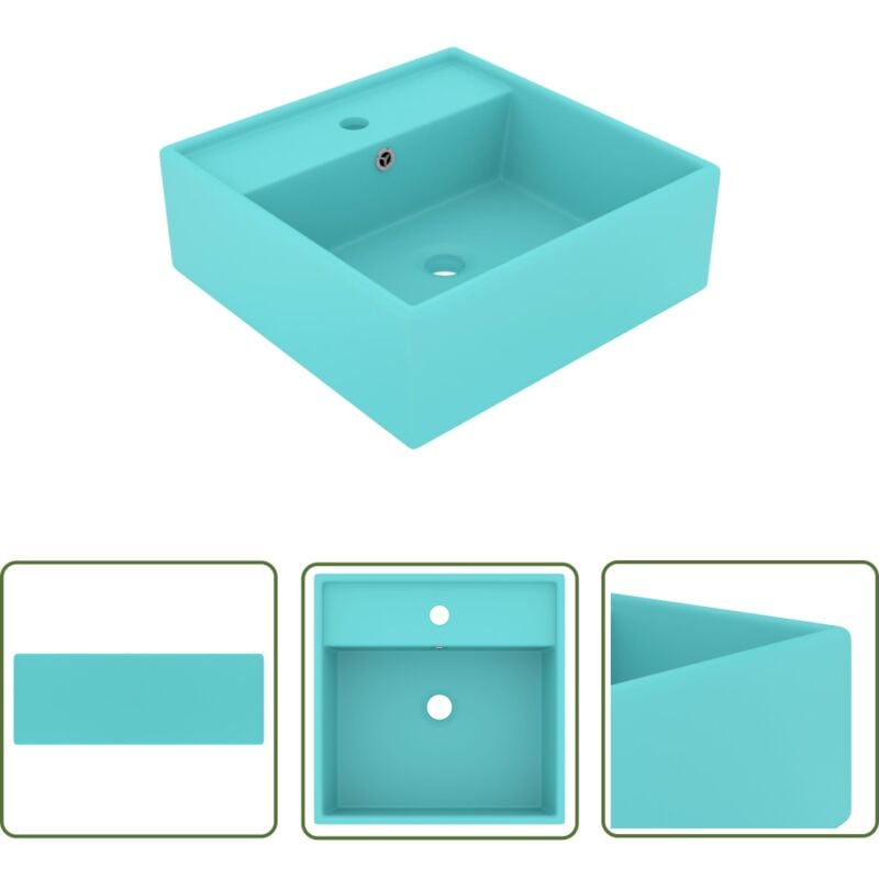 The Living Store Luxus-Waschbecken Überlauf Quadratisch Matt Hellgrün 41x41 cm - Waschbecken - Keramikwaschbecken - Mattgrünes Waschbecken