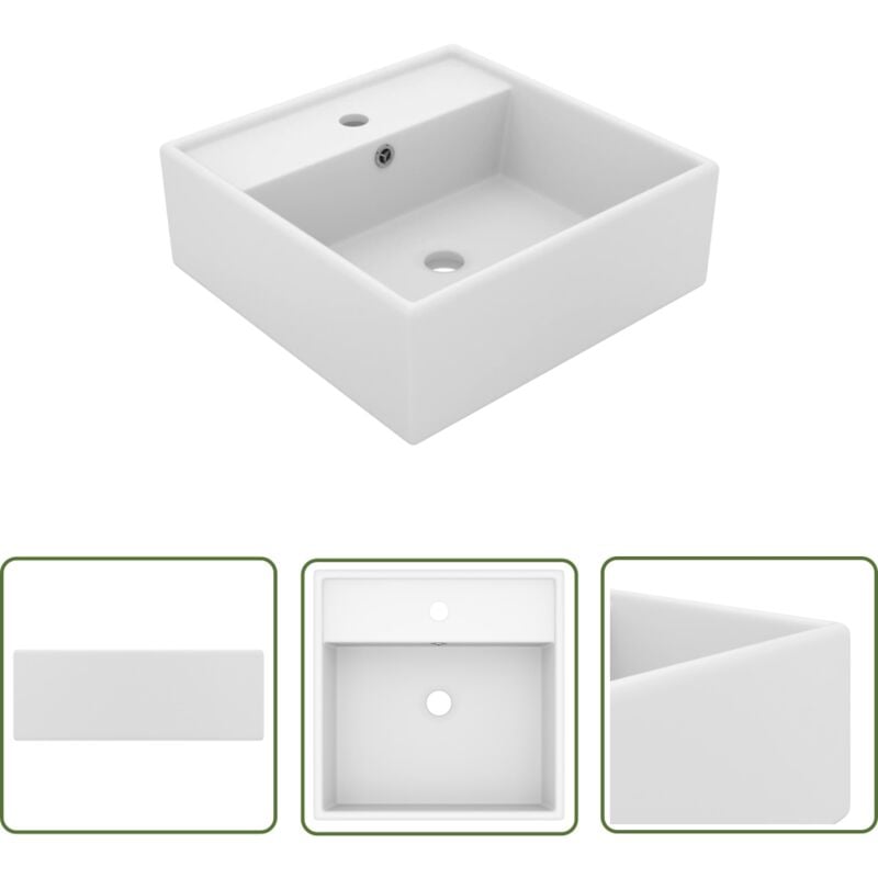 The Living Store - Luxus-Waschbecken Überlauf Quadratisch Matt Weiß 41x41 cm - Waschbecken - Keramikwaschbecken - Mattweißes Waschbecken