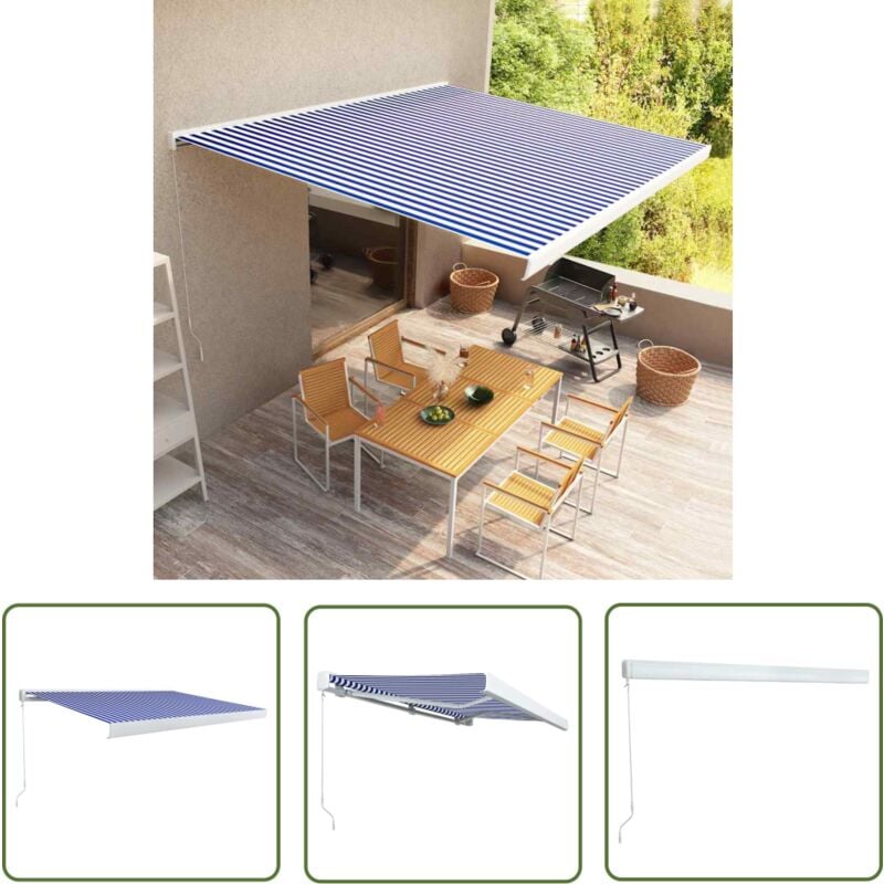 Manuelle Kassetten-Markise 400x300 cm Blau und Weiß - Kassettenmarkise - Markise - Sonnenschutz - Gartendeckoration - Terrassenüberdachung - The