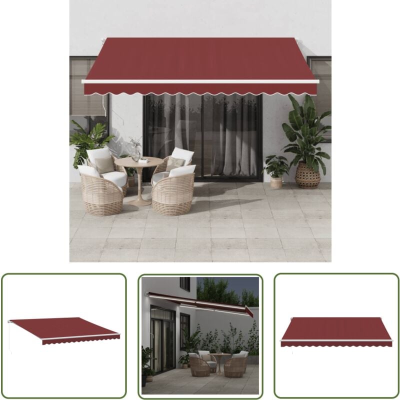 The Living Store - Markise Manuell mit led Weinrot 400x300 cm - Markise - Gartendekoration - Sonnenschutz - Outdoor Möbel - Terrassenzubehör