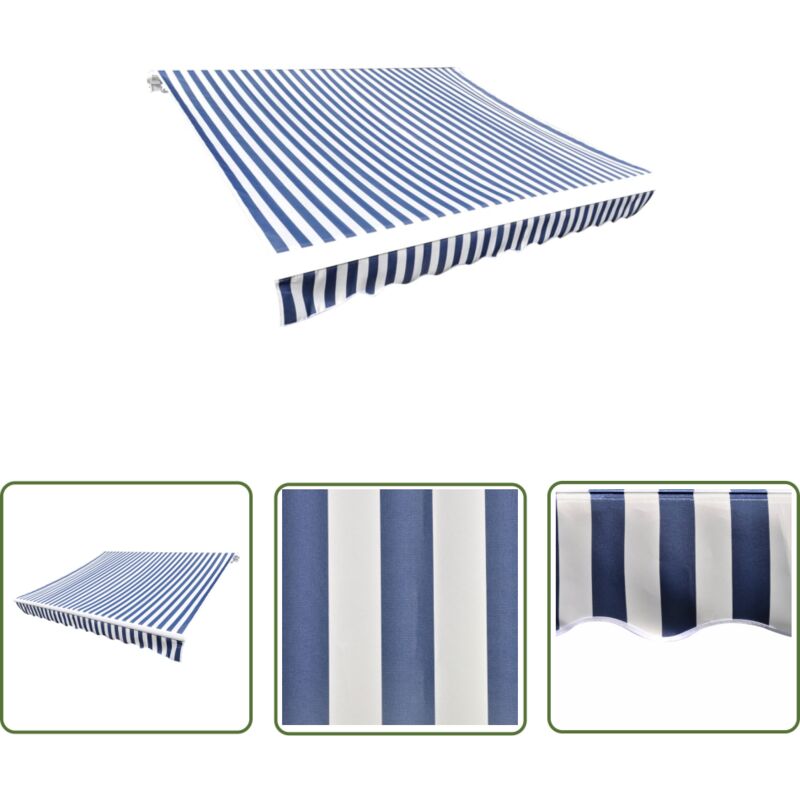 The Living Store - Markisenbespannung Canvas Blau & Weiß 350x250 cm - Markisenbespannung - Markise - Sonnenschutz - Gartenmöbel - Terrassenzubehör