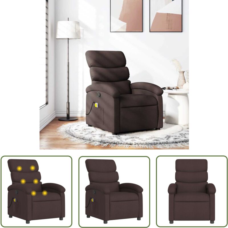Massagesessel Dunkelbraun Stoff - Massage Stuhl - Relaxstuhl - TV-Sessel - Bequeme Lounge Chair - Polstersitz - The Living Store