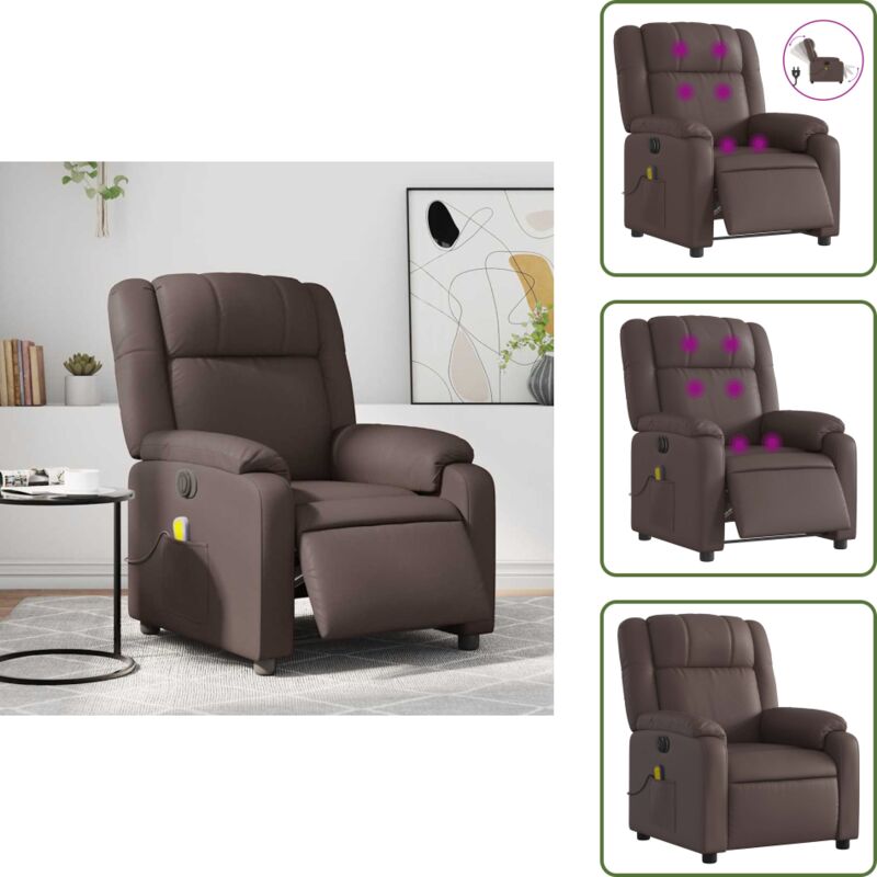 The Living Store - Massagesessel Elektrisch Braun Kunstleder - Massage Sessel - Elektrischer Sessel - Relaxsessel - Fernsehsessel - Bequeme Sessel