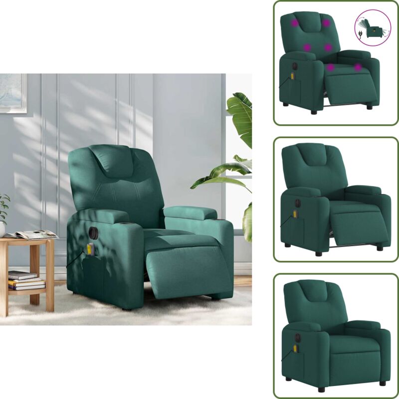Massagesessel Elektrisch Dunkelgrün Stoff - Masssagesessel - Elektrischer Stuhl - Entspannung - Komfort - Fernsehsessel - The Living Store