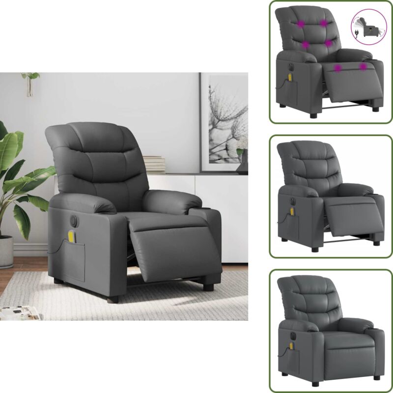 Massagesessel Elektrisch Grau Kunstleder - Massage Sessel - Elektrischer Sessel - Relaxsessel - Fernsehsessel - Bequeme Sessel - The Living Store