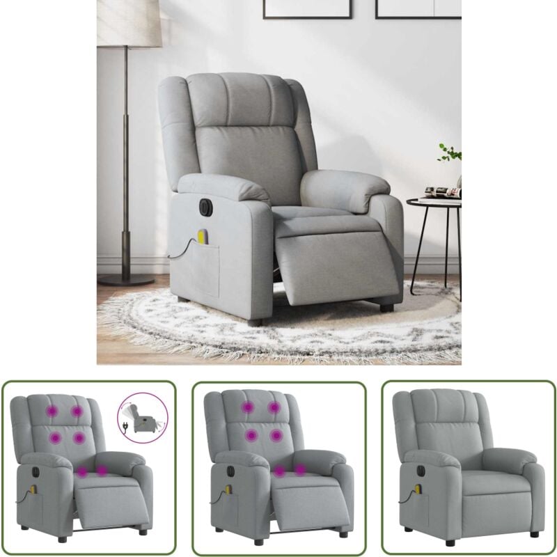 Massagesessel Elektrisch Hellgrau Stoff - Massage Stuhl - Elektrischer Massagesessel - Entspannungsstuhl - Fernsehsessel - Relaxsessel - The Living