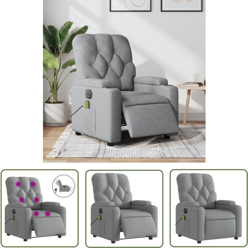 Massagesessel Elektrisch Hellgrau Stoff - Relaxsessel - Elektrisches Liegemöglichkeit - Massagesessel - Massagefunktionen - Vibrationsmassage - The