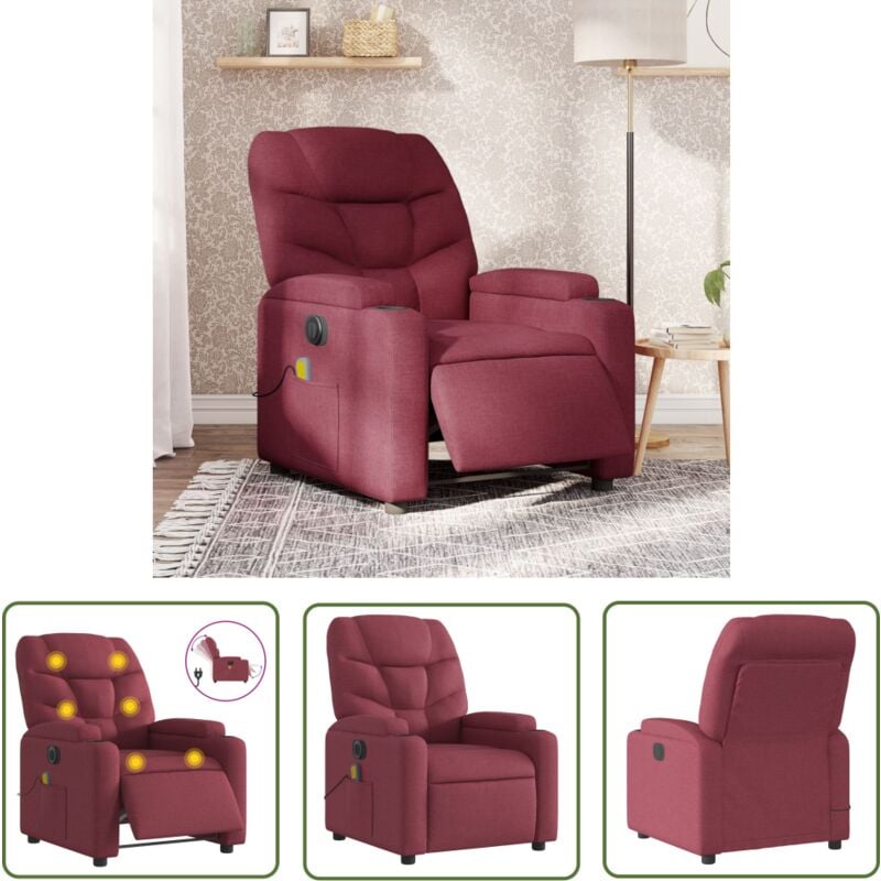 Massagesessel Elektrisch Weinrot Stoff - Massage Stuhl - Elektrischer Massagesessel - Relaxsessel - Fernsehsessel - Bequeme Lounge Chair - The Living