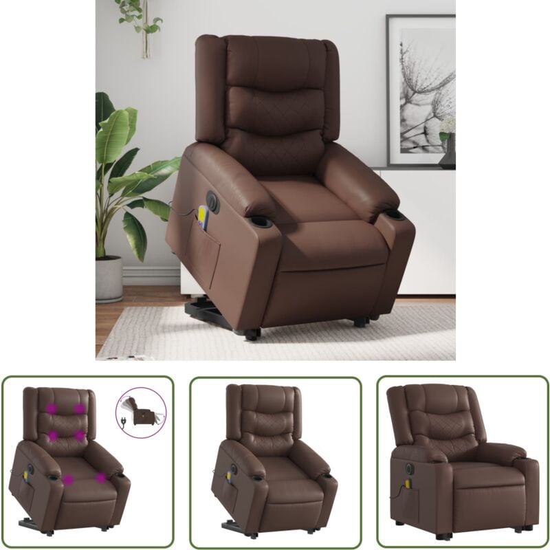 Massagesessel mit Aufstehhilfe Elektrisch Braun Kunstleder - Elektrischer Massagesessel - Relaxsessel - Fernsehsessel - Lift Chair - Ergonomisch