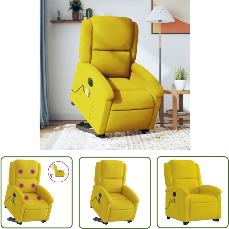 Massagesessel mit Aufstehhilfe Elektrisch Gelb Samt - Elektrischer Massagesessel - Relaxsessel - Fernsehsessel - Bequeme Sessel - Ergonomische Sessel